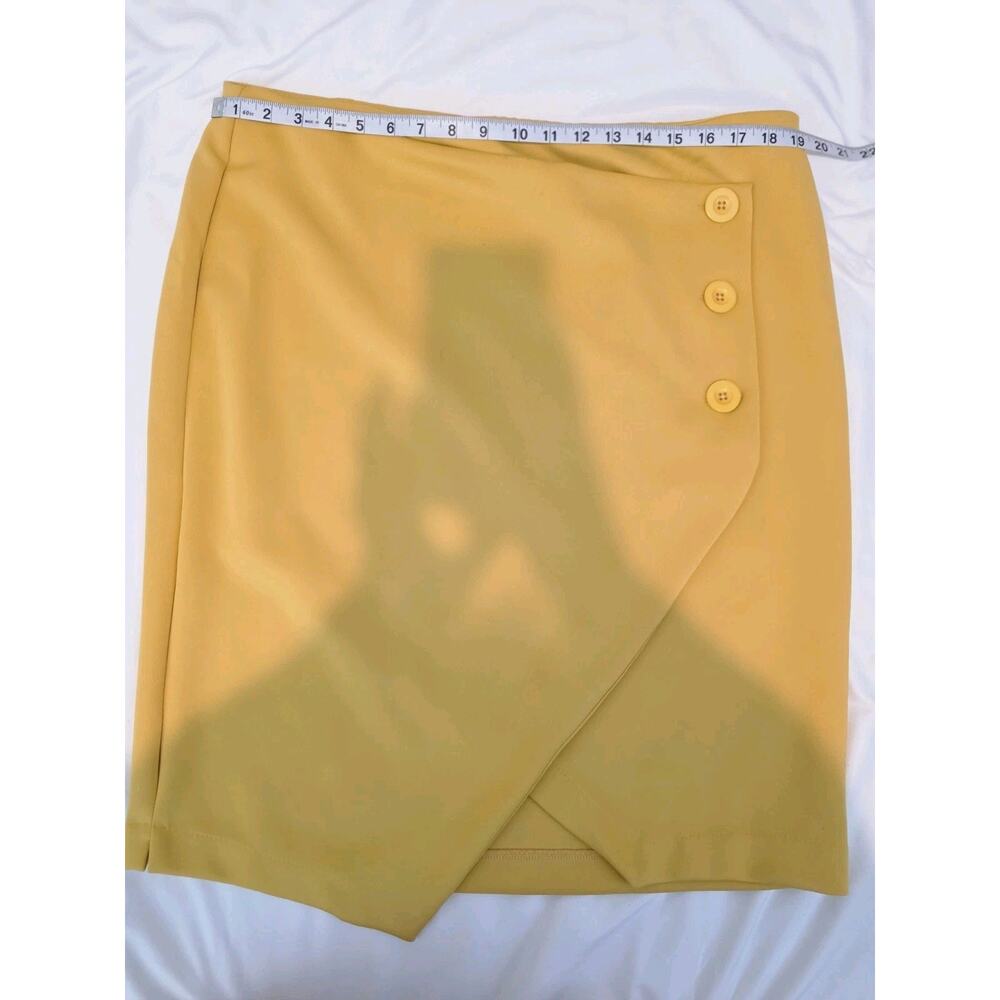 Faux Wrap Pencil Skirt Womens XL Yellow Button Detail Asymmetrical Est 1946 - Picture 6 of 11